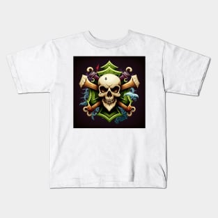 Skull and crossbones with neon green and light blue. Kids T-Shirt